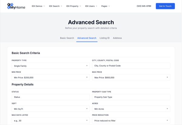 Advanced Search by MyHome